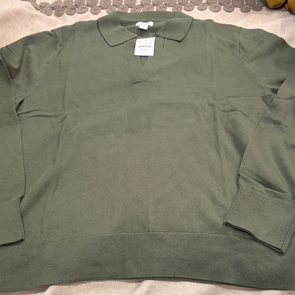 J. Crew Distressed Fatigue Green Cotton Sweater-Polo/NWT/L - Picture 3 of 9